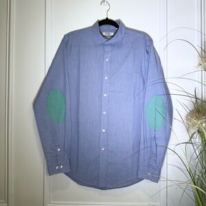 Van Heusen Blue Shirt with Green Elbow Patches
